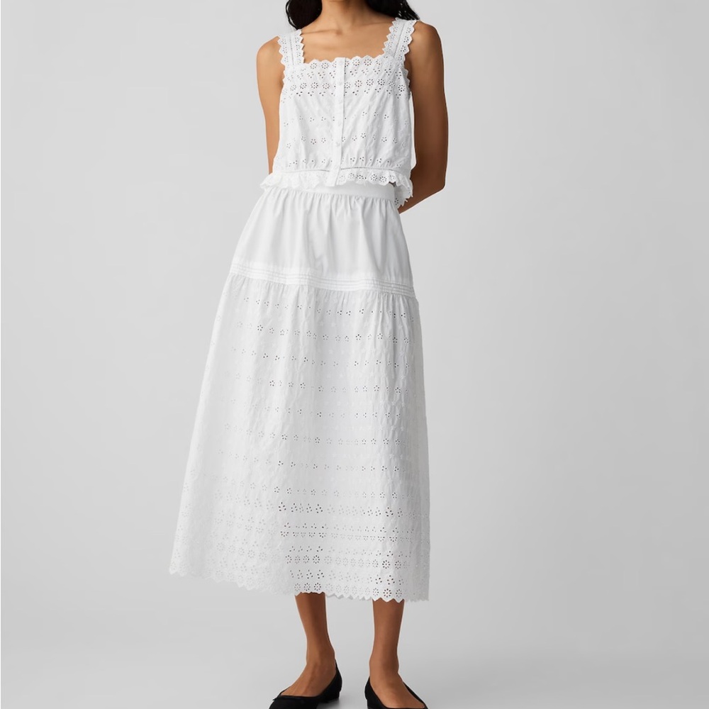 Gap x Doen Eyelet Midi Skirt, White, New with Tags, Size Large